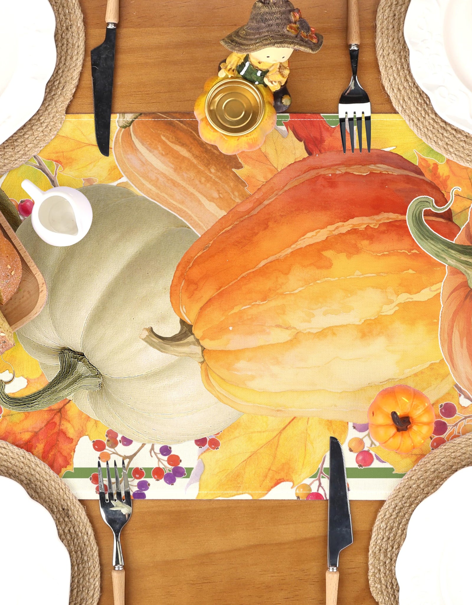 LULUXENIA Thanksgiving Table Runner Maple Leaves Pumpkin Fall Decor 13x72 Inch
