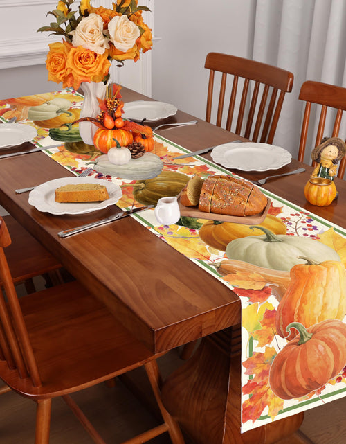 Load image into Gallery viewer, LULUXENIA Thanksgiving Table Runner Maple Leaves Pumpkin Fall Decor 13x72 Inch
