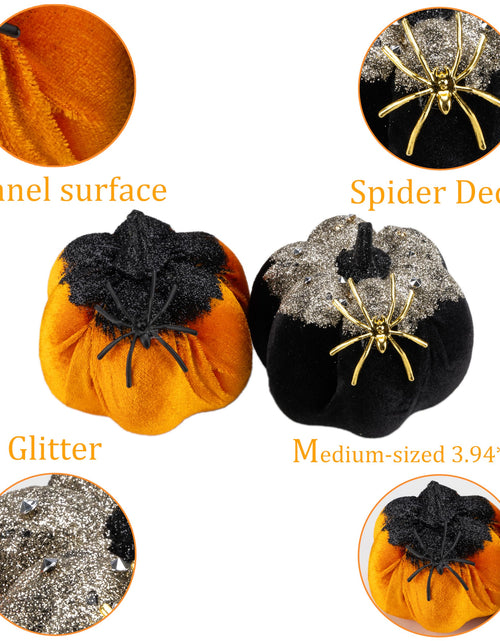 Load image into Gallery viewer, Generic Velvet Halloween Pumpkin Decor 4PCS Black Orange 3.94x3.54in
