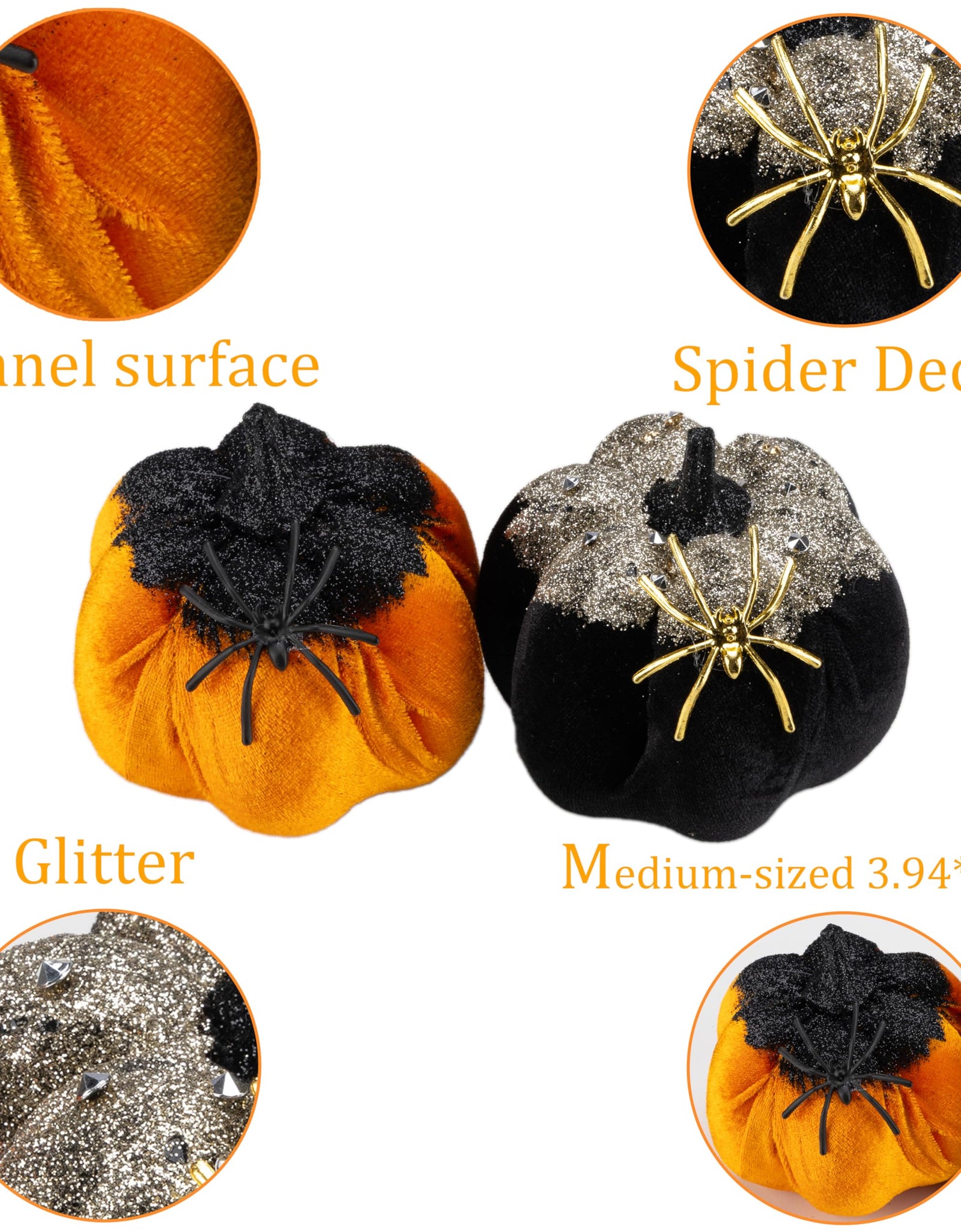 Generic Velvet Halloween Pumpkin Decor 4PCS Black Orange 3.94x3.54in