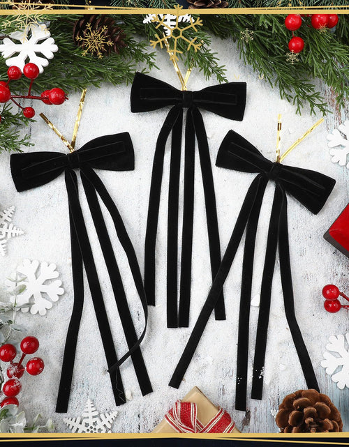 Load image into Gallery viewer, Simgoing Black Velvet Bows Christmas Ornaments 12 Pcs 10x4.5 Inch Rustic
