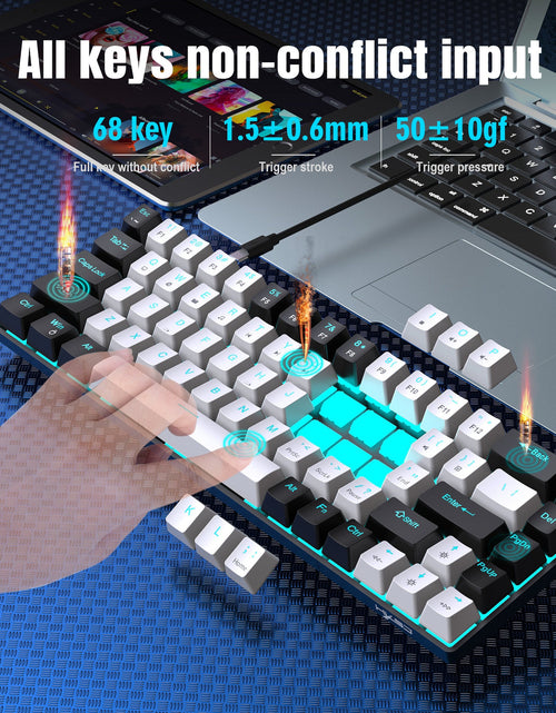 Load image into Gallery viewer, 68 keys, 60% keyboard, customized color blocked keycaps, RGB mechanical keyboard, MINI set, plug-in blue axis ice blue disc
