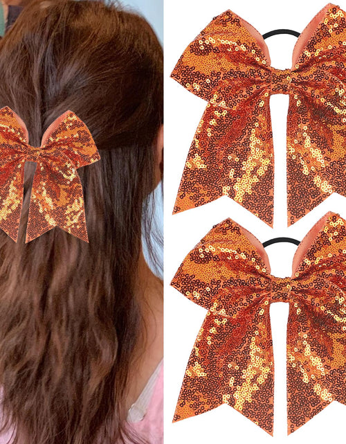 Load image into Gallery viewer, Xepeelo 2Pcs Orange Glitter Bow Elastic Hair Ties Bands Ponytail Holder 1 Count
