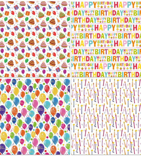 LCY WEDSHI Birthday Wrapping Paper 12pcs 20x29in Multicolor Birthday Theme