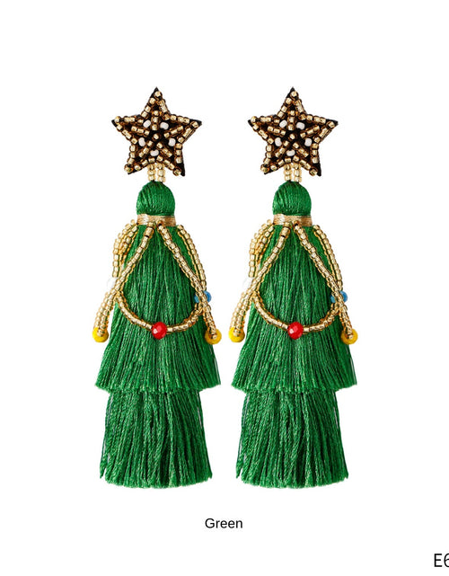 Load image into Gallery viewer, Christmas Day Earrings Earrings Handmade Beads Christmas Old Man Cartoon Character Tassel Rice Beads Earrings
