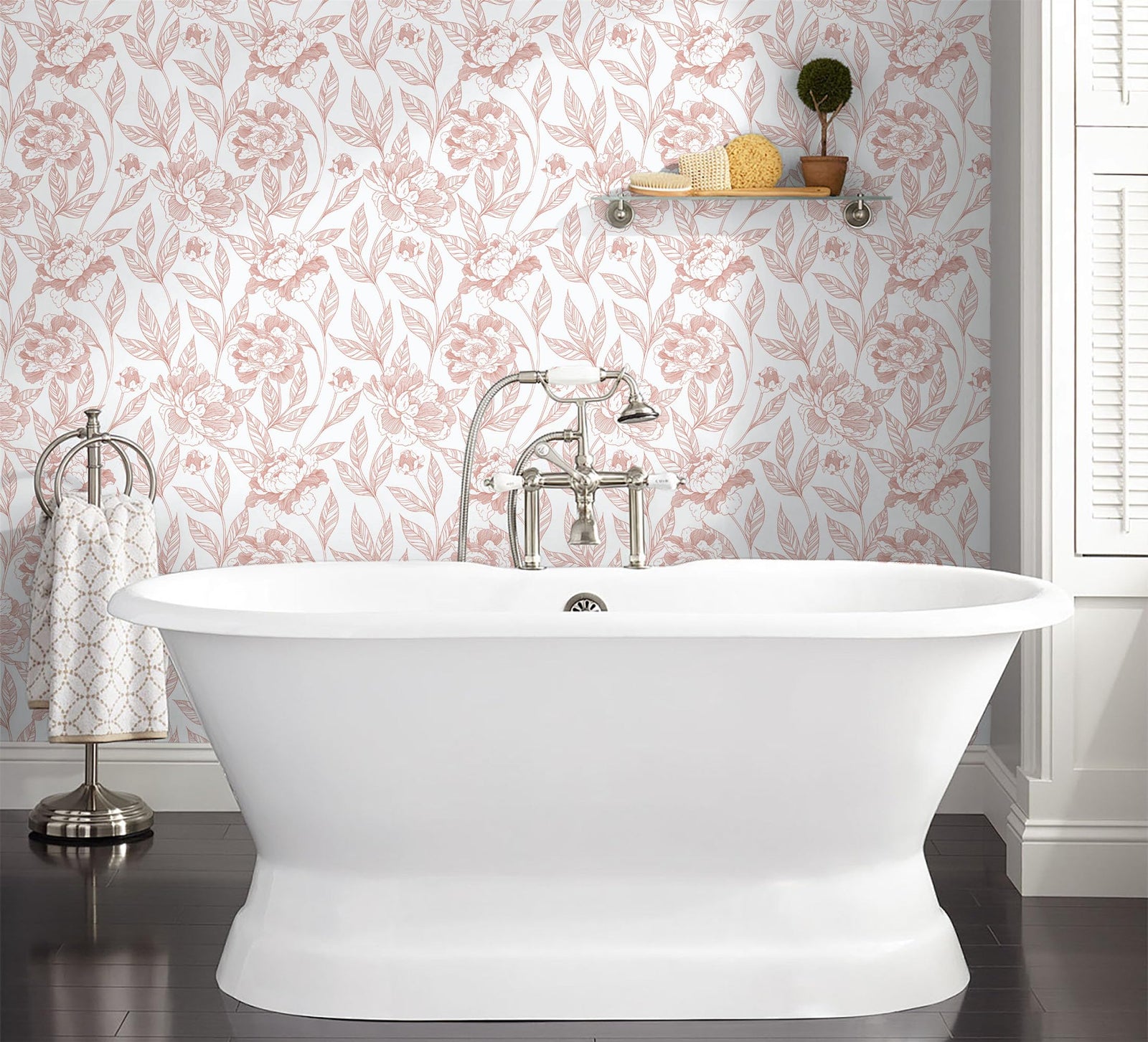 Timeet Pink Floral Peel and Stick Wallpaper Vinyl 17in x 78.7in Modern