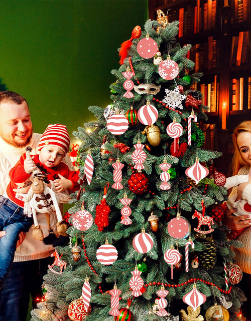 Load image into Gallery viewer, Arosche Christmas Candyland Tree Decorations 24Pcs Pink Wooden Ornaments
