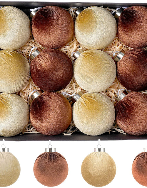 Load image into Gallery viewer, Xmastell 12 Pcs Velvet Christmas Ornaments Set Coffee Brown 3.15 Inch
