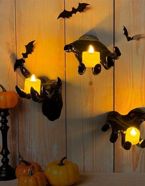 Load image into Gallery viewer, Gothic Halloween Indoor Decor: 12-Pack Bat Sticker Wall Hangings (Spooky Hands &amp; Lit Candles) for Gothic Walls
