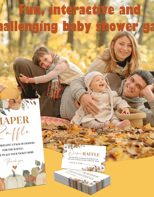Load image into Gallery viewer, Serach Little Pumpkin Baby Shower Diaper Raffle Sign with Stand &amp; 50 Tickets
