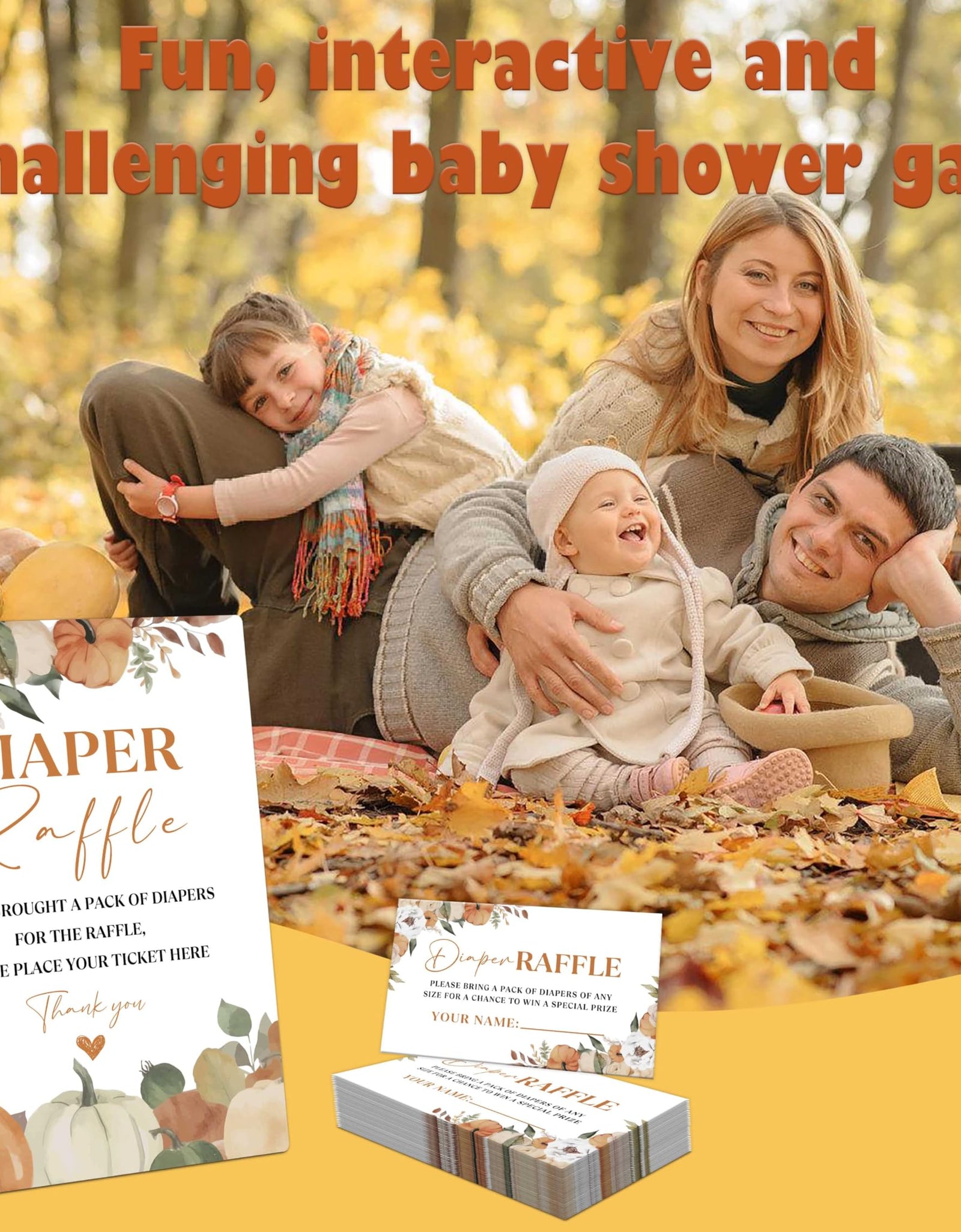Serach Little Pumpkin Baby Shower Diaper Raffle Sign with Stand & 50 Tickets