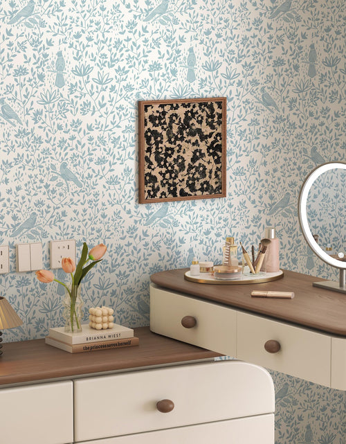 Load image into Gallery viewer, HELLKIT Peel Stick Wallpaper Blue Beige Bird 17.3x78.8in Vinyl Roll
