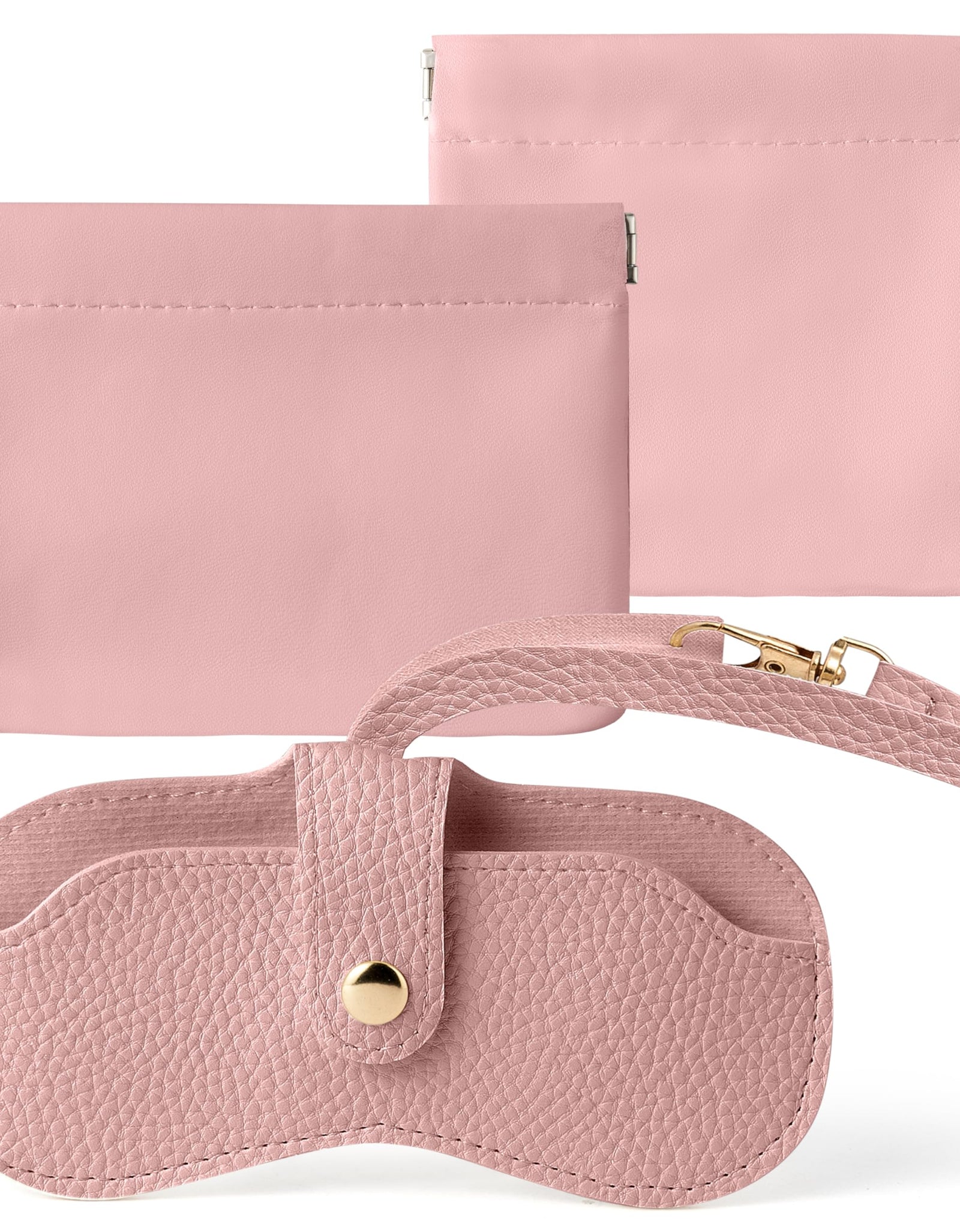 GQIRIL Mini Travel Cosmetic Bag Set 3PCS Waterproof Leather Pink