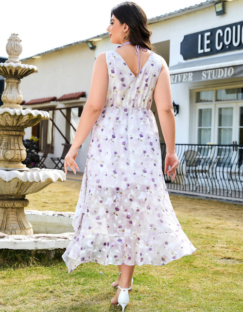 Load image into Gallery viewer, EYWOL Women's V Neck Boho Floral Chiffon Wedding Guest Dress Purple Size L
