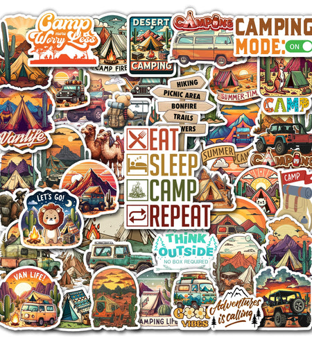 BIGZORO Desert Camping Stickers Camel Cactus Waterproof Vinyl Pack 50