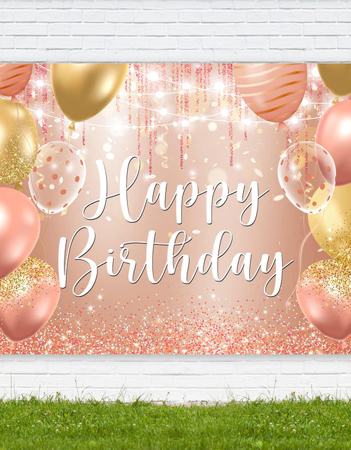 Load image into Gallery viewer, Riyidecor Happy Birthday Backdrop Champagne Pink Gold Balloons 7x5ft Polyester
