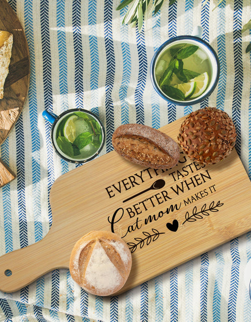 Load image into Gallery viewer, FONDCANYON Cat Mom 15x7 Cutting Board with Handle Kitchen Gift

