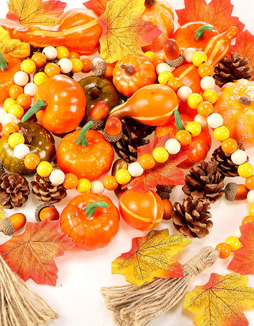 Load image into Gallery viewer, Jutom 148 PCS Fall Artificial Pumpkins Set with Pinecones Acorns Leaves
