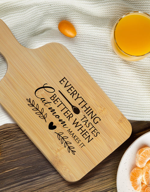 Load image into Gallery viewer, FONDCANYON Cat Mom 15x7 Cutting Board with Handle Kitchen Gift
