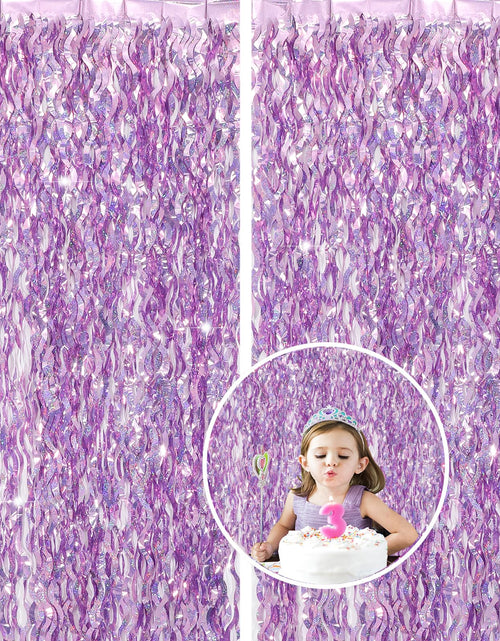 Load image into Gallery viewer, WBinFeng Lilac Pink Wave Party Backdrop Foil Fringe Curtain Streamers 2 Pack
