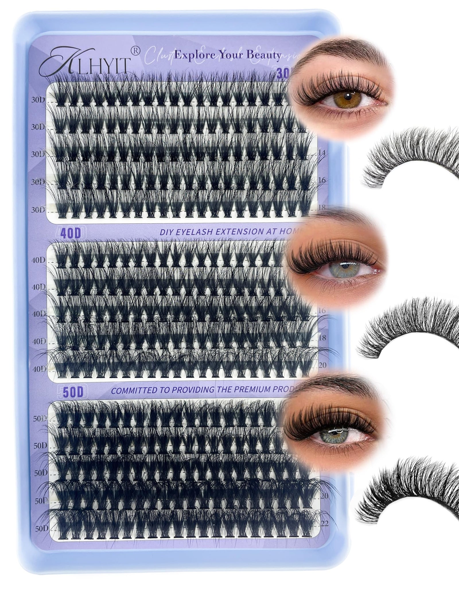 KLHYIT Wispy Lash Clusters 300PCS 10-22mm Mixed D C 30D-50D Eyelash Extensions