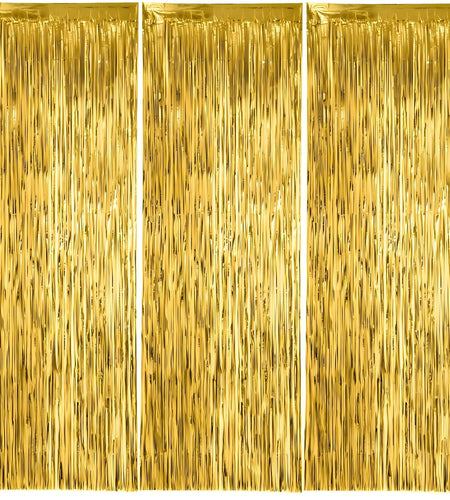 Calmi Halloween Foil Fringe Curtain Backdrop 6.6x3.3ft Orange Purple Black 3Pack