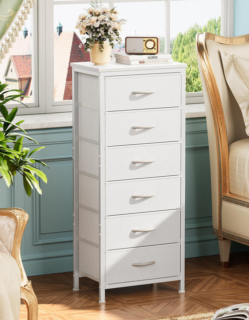 Load image into Gallery viewer, Huuger 43.3" 6 Drawer Fabric Dresser White Metal Frame Bedroom Storage
