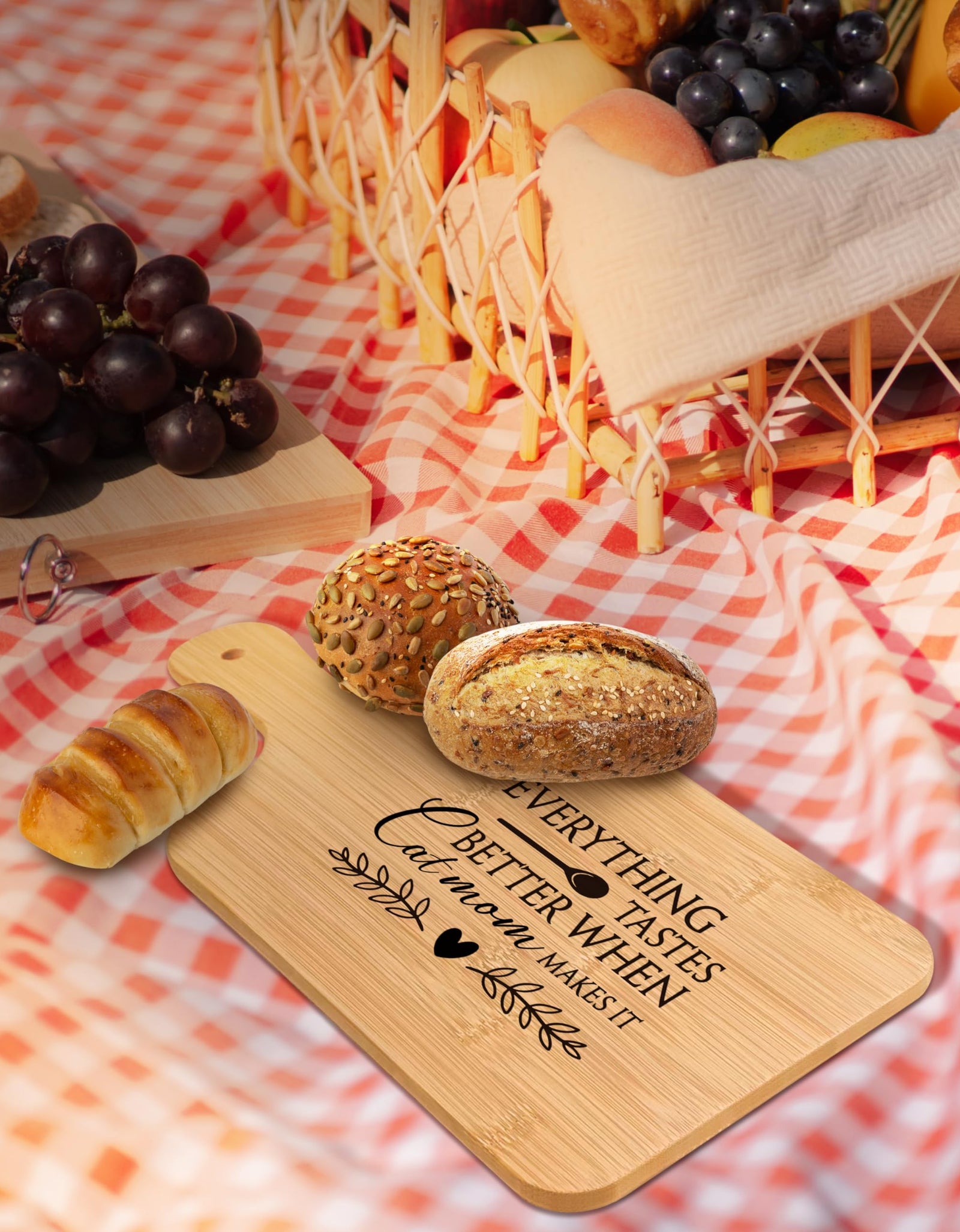 FONDCANYON Cat Mom 15x7 Cutting Board with Handle Kitchen Gift