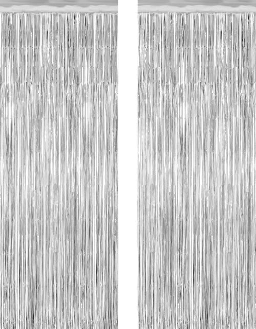 Load image into Gallery viewer, ZATAYE 2 Pack Tinsel Backdrop 3.28x7.05 FT Silver Metallic Foil Curtains
