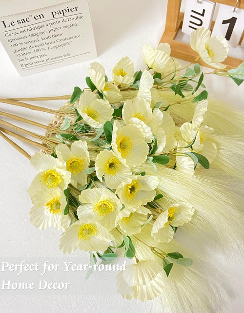 Load image into Gallery viewer, NoriStyle Silk White Artificial Poppy Flowers 6 Pcs Long Stems Indoor Decor
