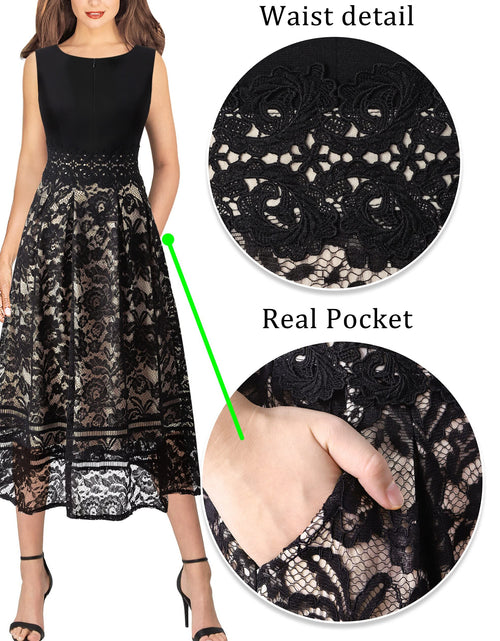 Load image into Gallery viewer, VFSHOW Womens Black Lace Tie Waist Front Zipper Slim A-Line Dress Size L
