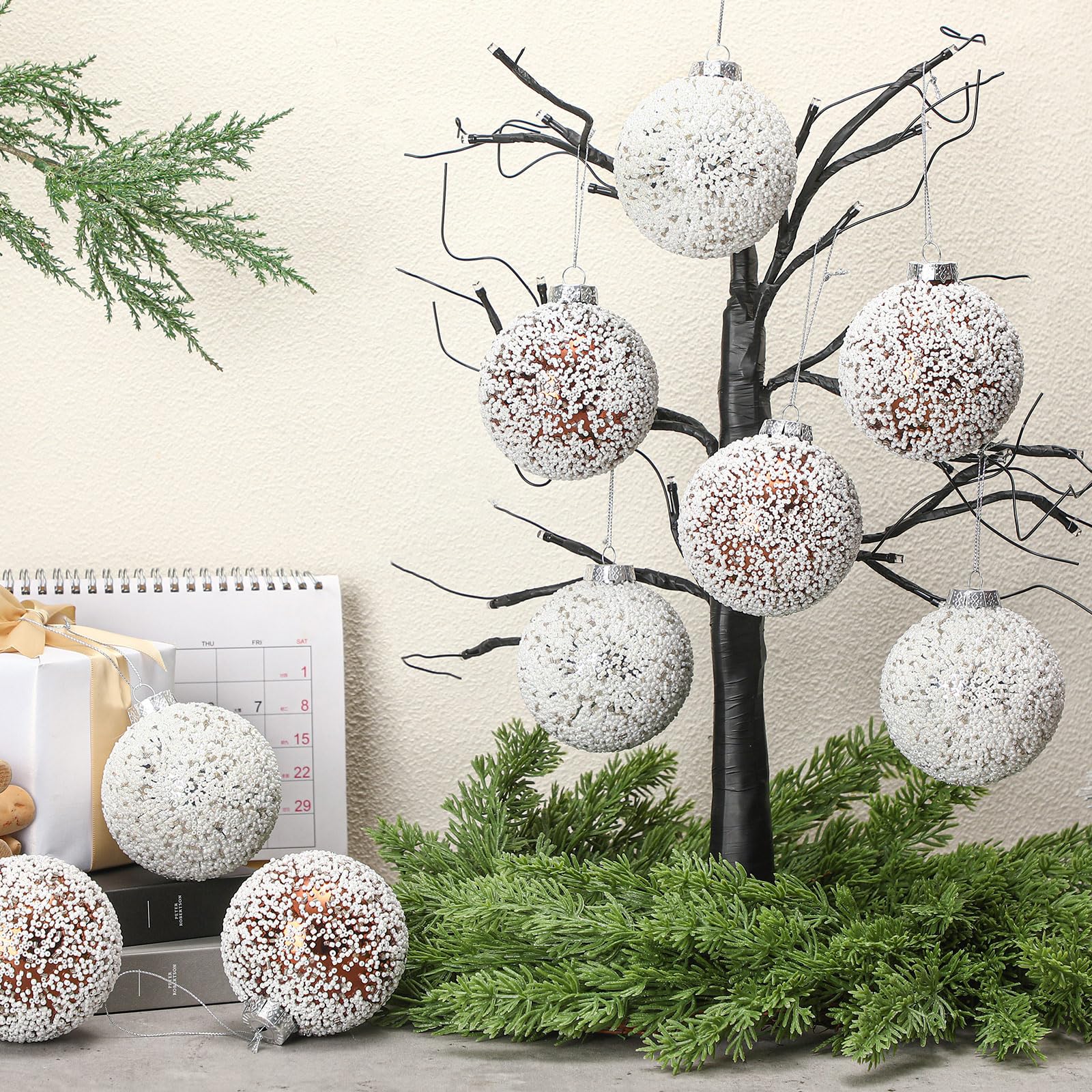 Soulchen 6 Pcs Vintage Metallic Glass Christmas Tree Ornaments 3.15in Brown