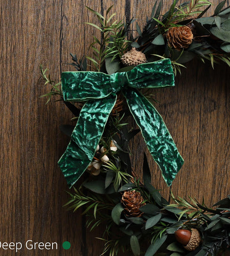 LaRibbons 24 Pcs Green Crinkled Velvet Bows 3.94x3.94in Vintage Style