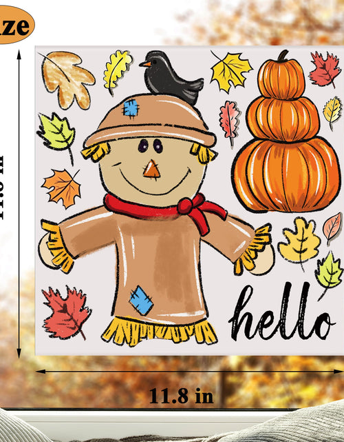Load image into Gallery viewer, OWUH Fall Window Clings 6 Sheets Pumpkin Maple Leaves Scarecrow Brown
