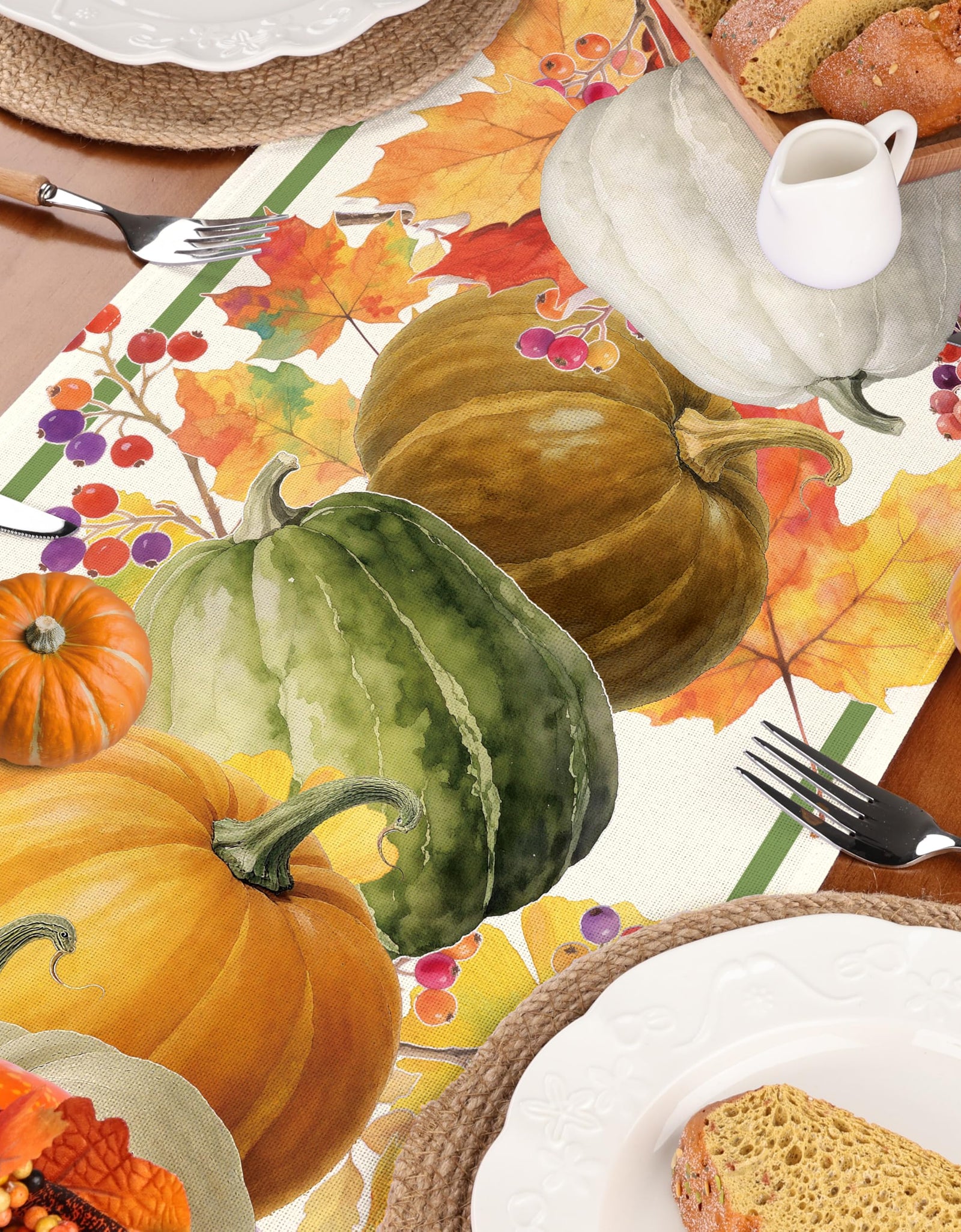 LULUXENIA Thanksgiving Table Runner Maple Leaves Pumpkin Fall Decor 13x72 Inch