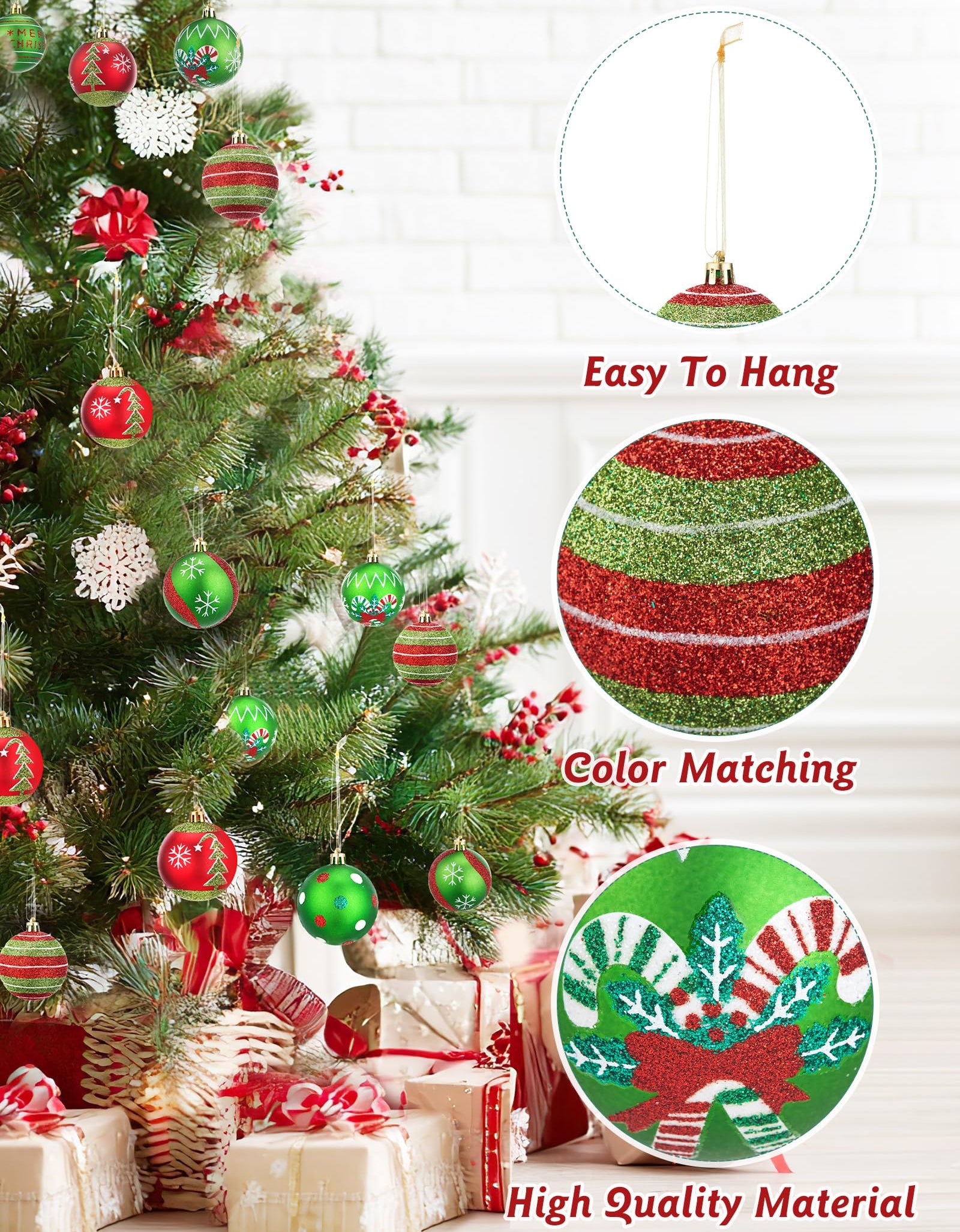 SmartDawn 12 Pcs 3.15in Christmas Ball Ornaments Red Green Plastic
