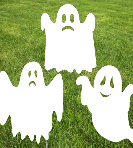 Rogue River Tactical Large Ghost Halloween Yard Sign Outdoor 15x12 Inch 3 Pack