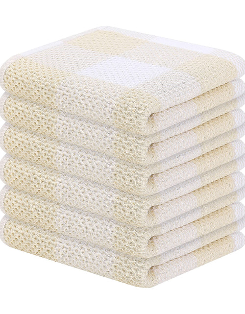 Load image into Gallery viewer, Homaxy Cotton Waffle Weave Check Plaid Dish Cloths 12x12 White Beige 6-Pack
