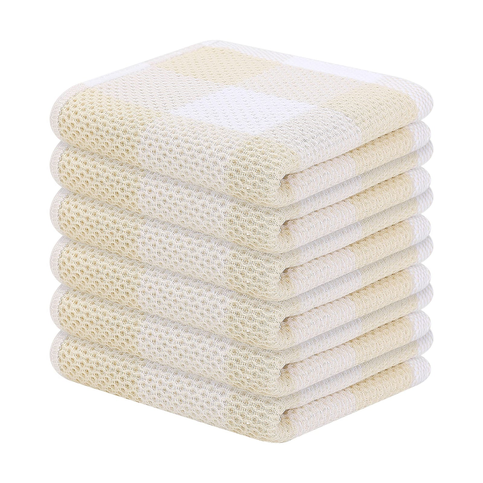 Homaxy Cotton Waffle Weave Check Plaid Dish Cloths 12x12 White Beige 6-Pack