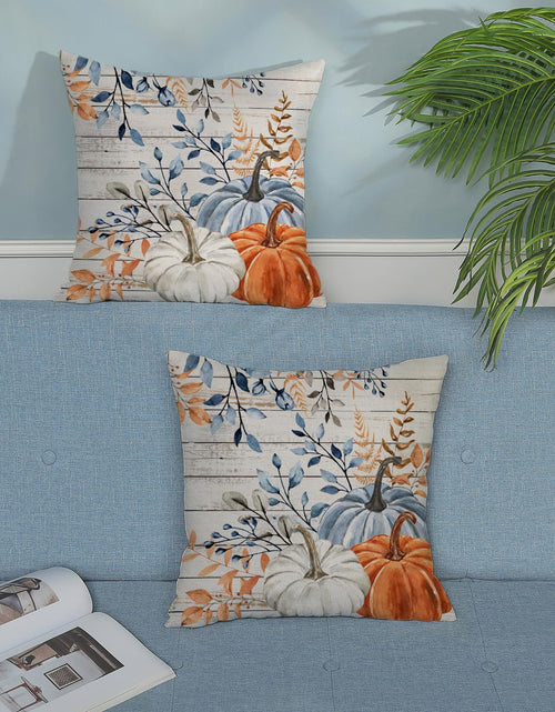 Load image into Gallery viewer, Yxuiyal Fall Pillow Covers 18x18 Set of 2 Blue Orange Pumpkin Leaves
