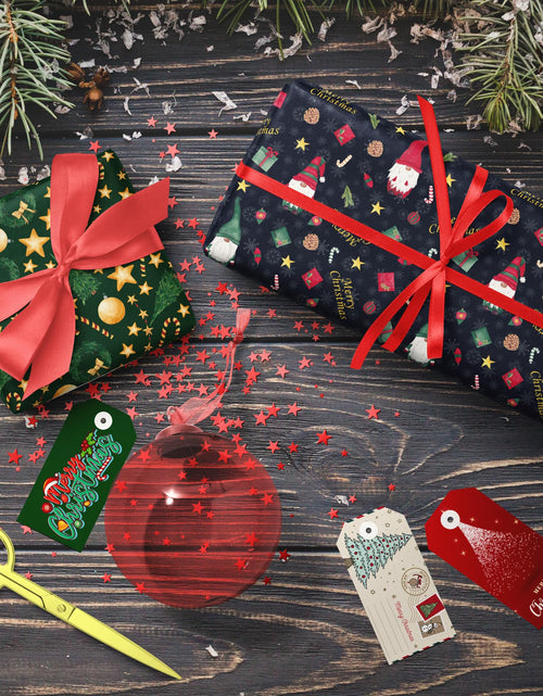 Load image into Gallery viewer, GIOLNIAY Gnome Christmas Wrapping Paper Navy Blue 4 Jumbo Sheets 28x40
