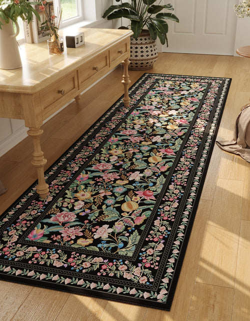 Load image into Gallery viewer, Vowkten Kitchen Runner Rug 2'x6' Non Slip Washable Black Vintage Polyester
