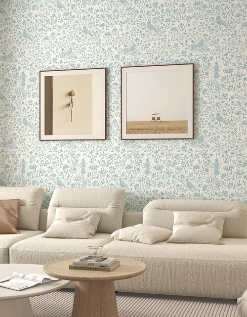 Load image into Gallery viewer, HELLKIT Peel Stick Wallpaper Blue Beige Bird 17.3x78.8in Vinyl Roll
