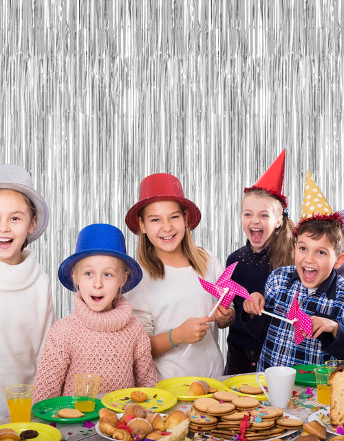 Load image into Gallery viewer, ZATAYE 2 Pack Tinsel Backdrop 3.28x7.05 FT Silver Metallic Foil Curtains

