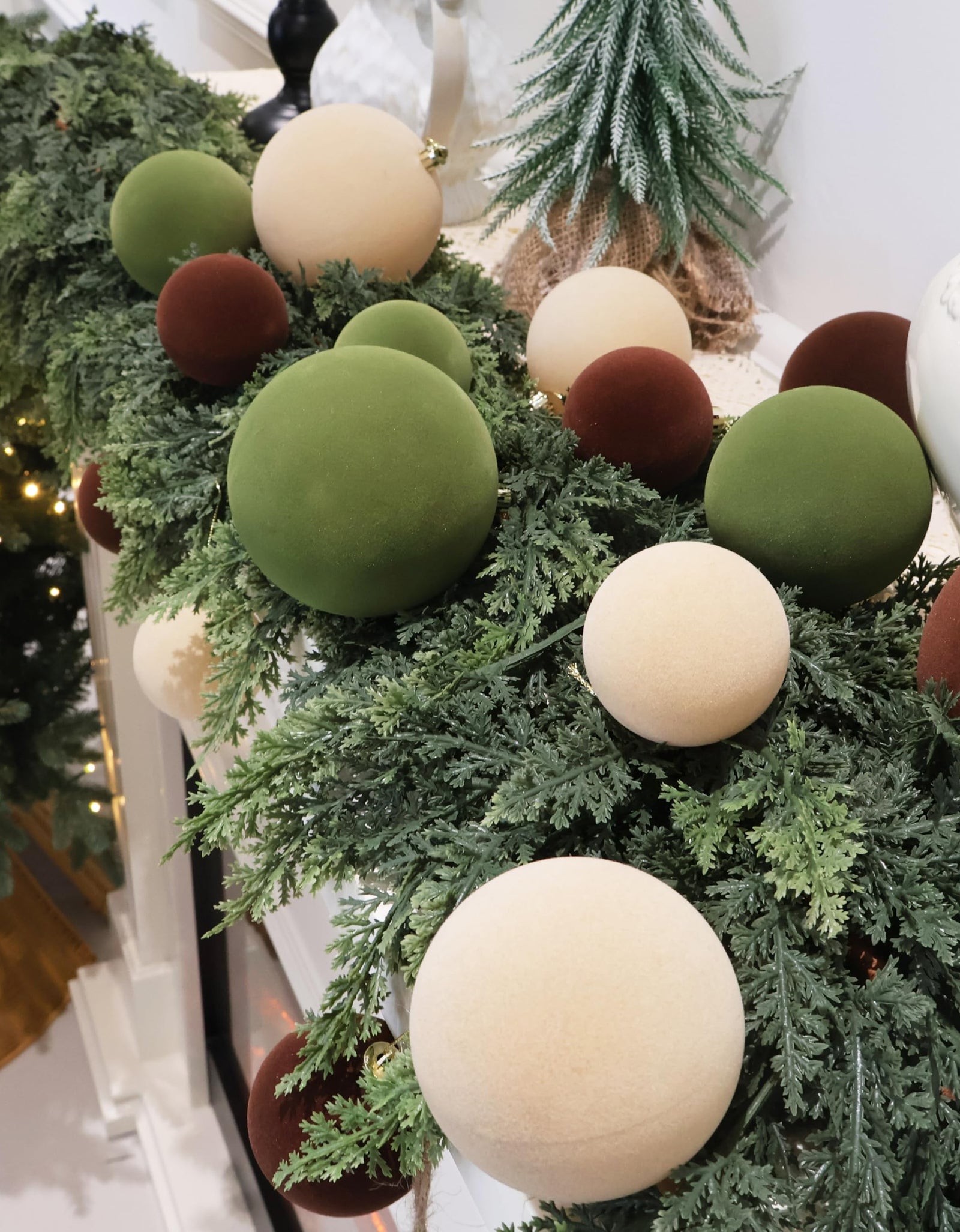 Senjie 30pcs Velvet Christmas Balls Ornaments 2.36in Brown Green Khaki