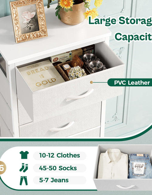 Load image into Gallery viewer, Huuger 43.3" 6 Drawer Fabric Dresser White Metal Frame Bedroom Storage
