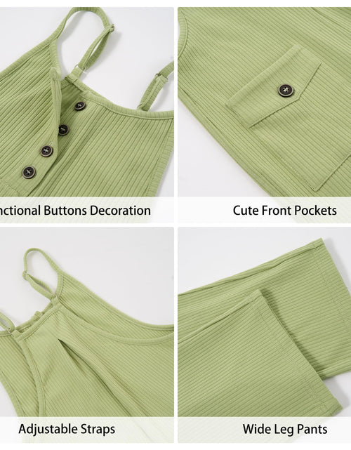 Load image into Gallery viewer, Rolanko Girls Jumpsuit Spaghetti Strap Romper Wide Leg Pockets Green Size 10-11Y

