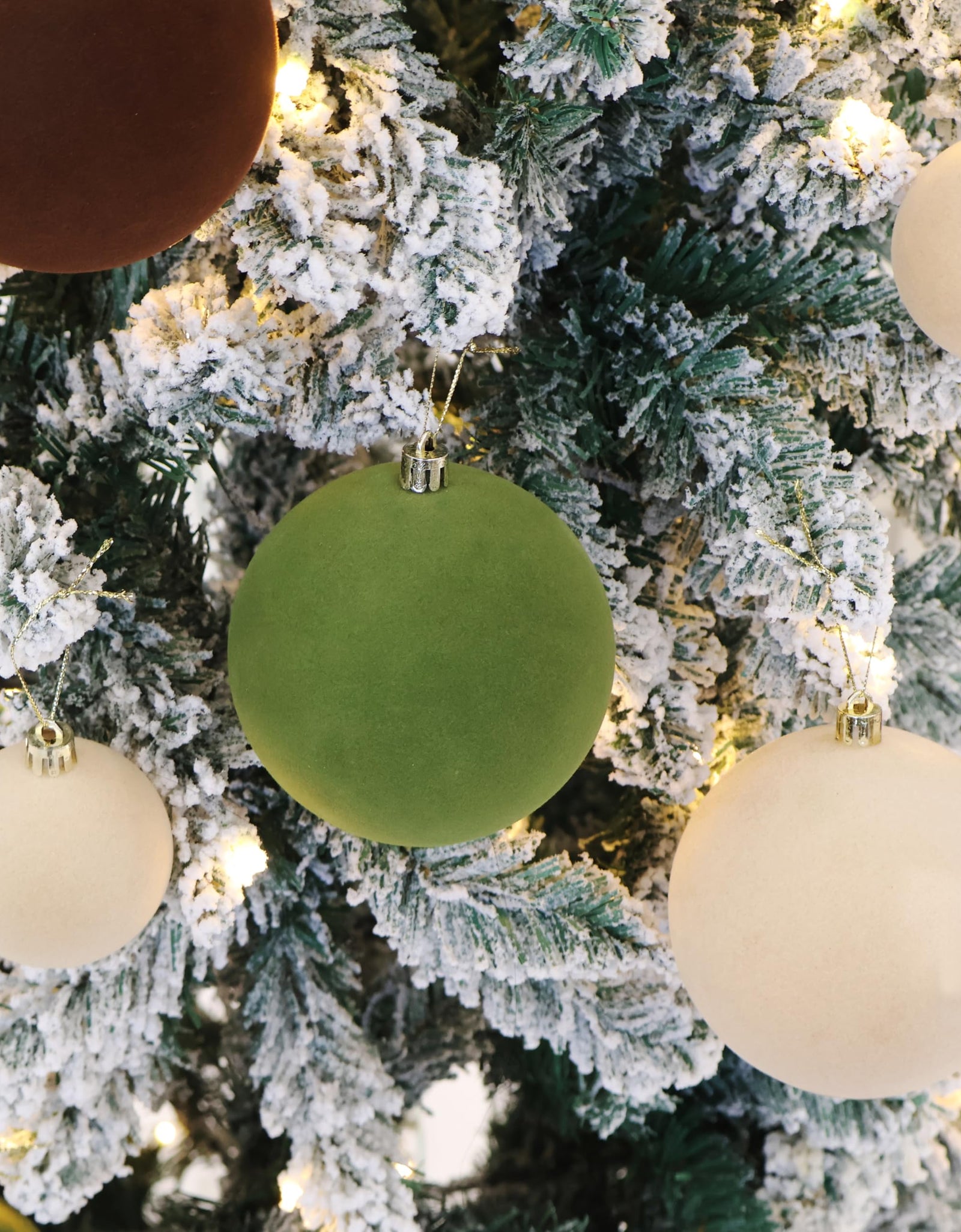 Senjie 30pcs Velvet Christmas Balls Ornaments 2.36in Brown Green Khaki