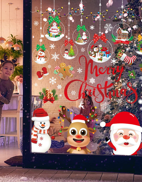 Load image into Gallery viewer, Joyful Start Christmas Window Clings Double Sided Snowflake Decals PVC

