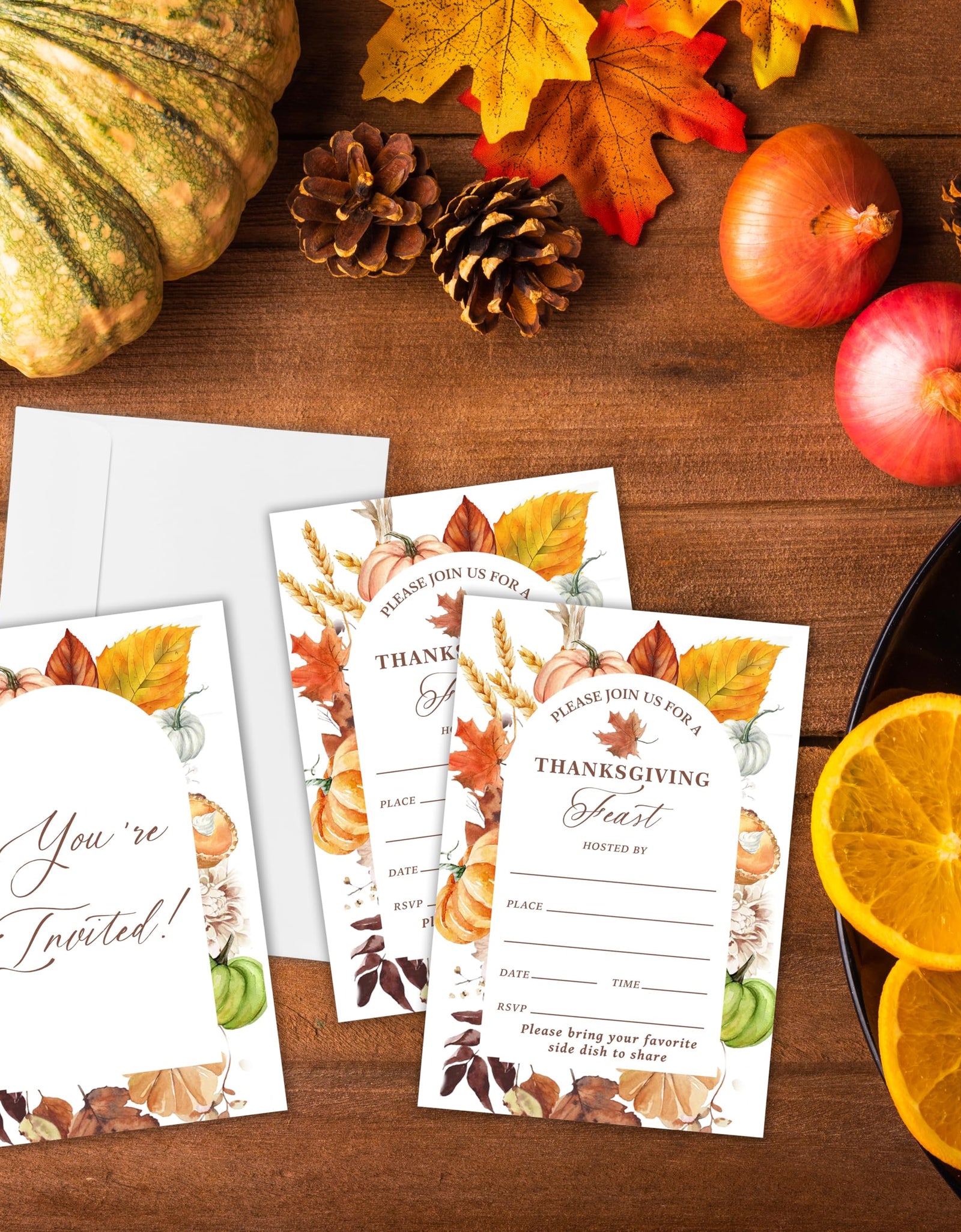 Yhtmbf Thanksgiving Party Invitations 20pcs 4x6 Maple Leaves Pumpkins Fall